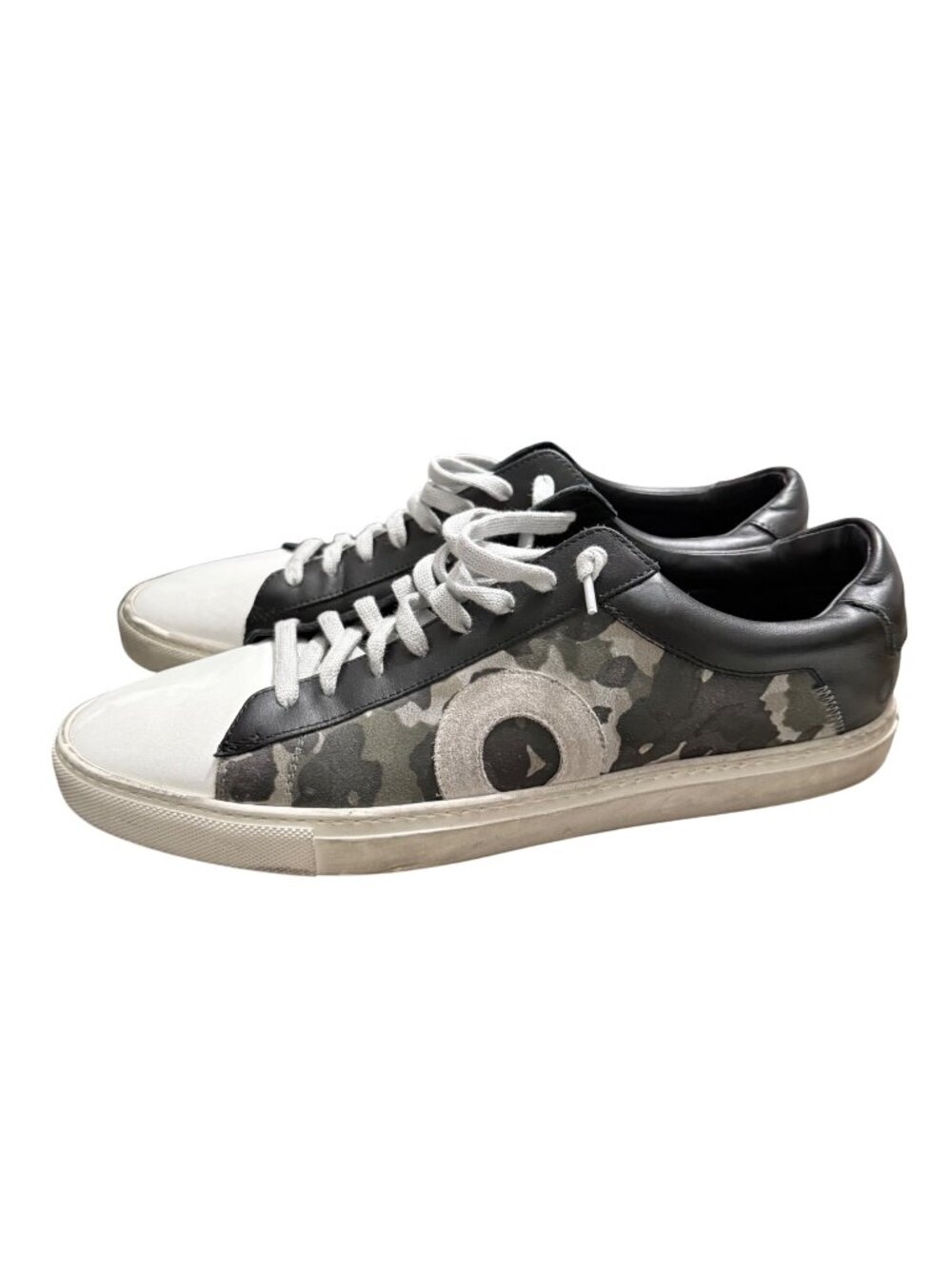 Oliver Cabell Low 1 Black Camouflage Leather Distressed Sneakers Mens Size 12